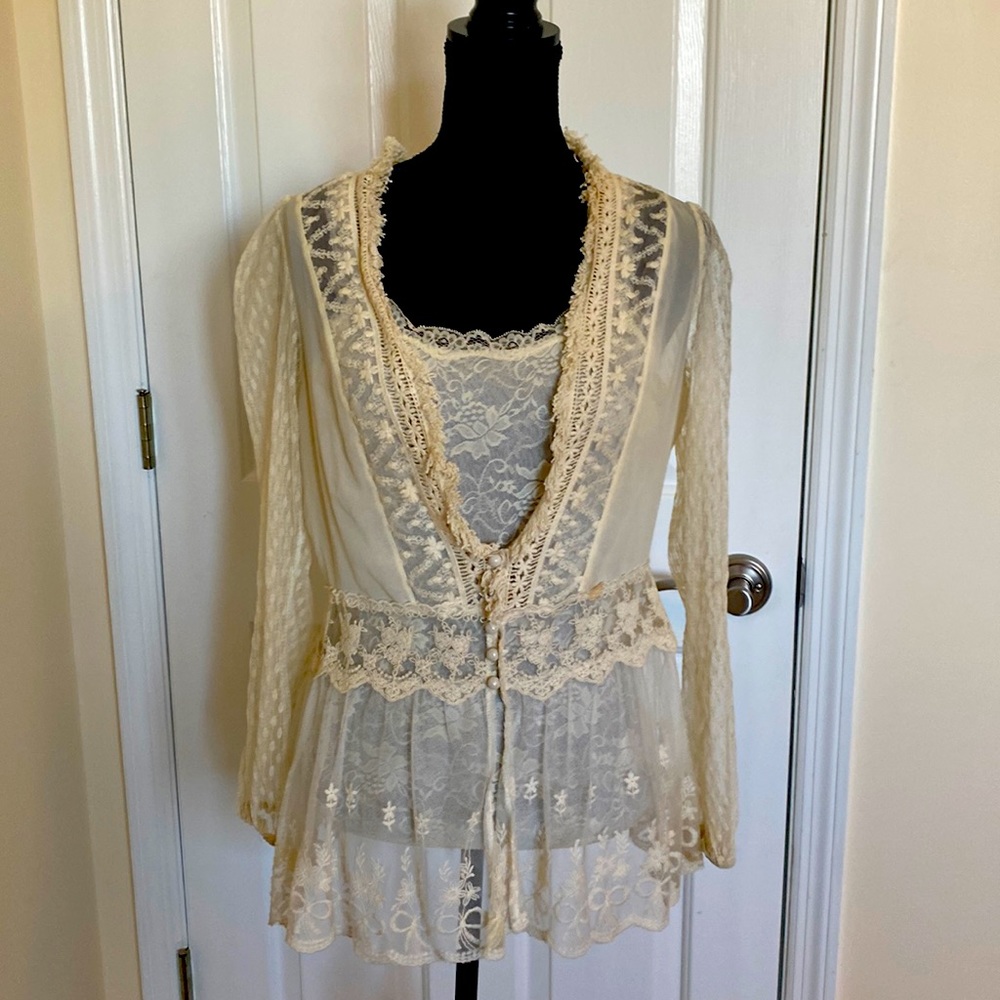 Cami and lace jacket by a’reve carried by Anthropologie